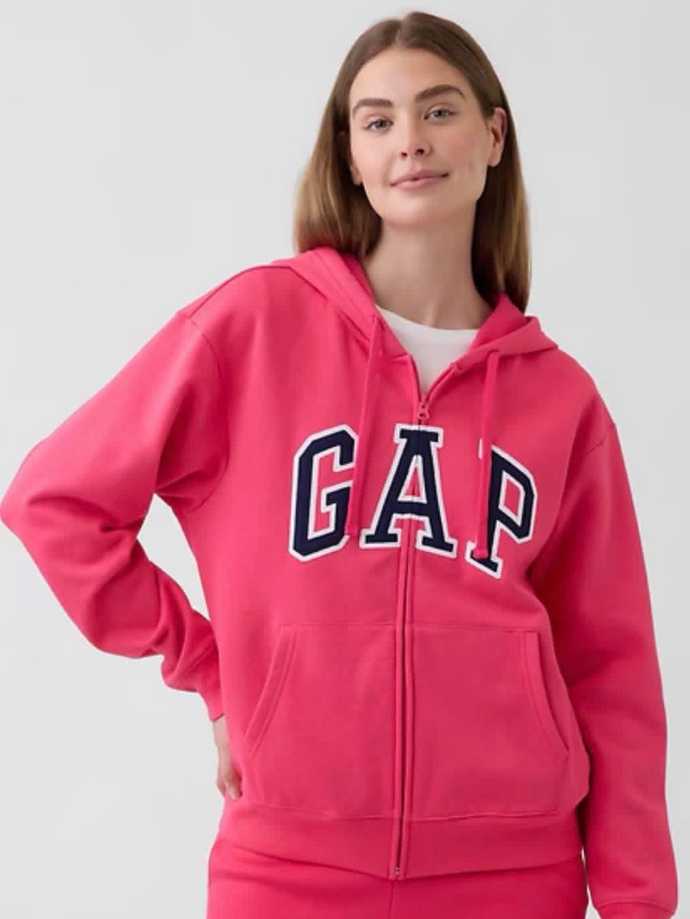 GAP Women's Bright Pink Full-Zip Hoodie with Logo